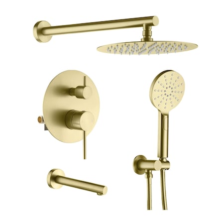 Kibi Circular Pressure Balanced 3-Function Shower System with Rough-In Valve, Brushed Gold KSF404BG